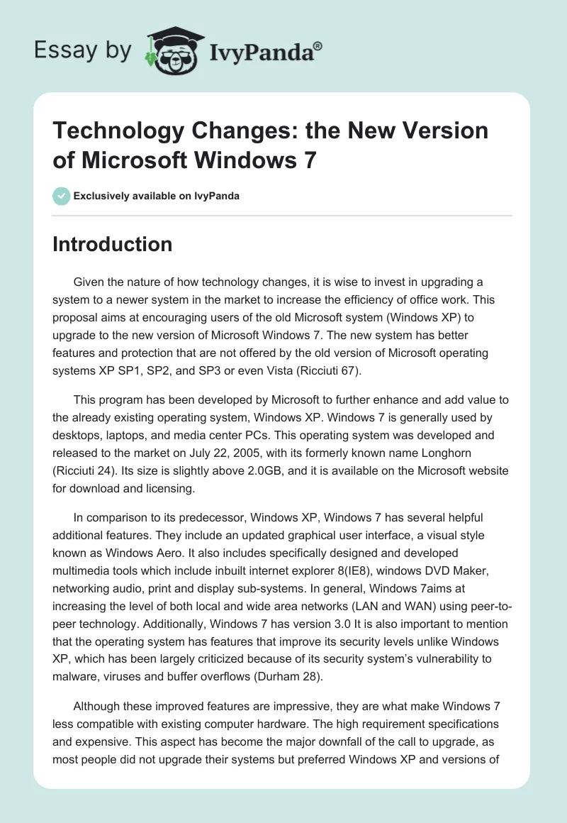 Technology Changes: the New Version of Microsoft Windows 7. Page 1