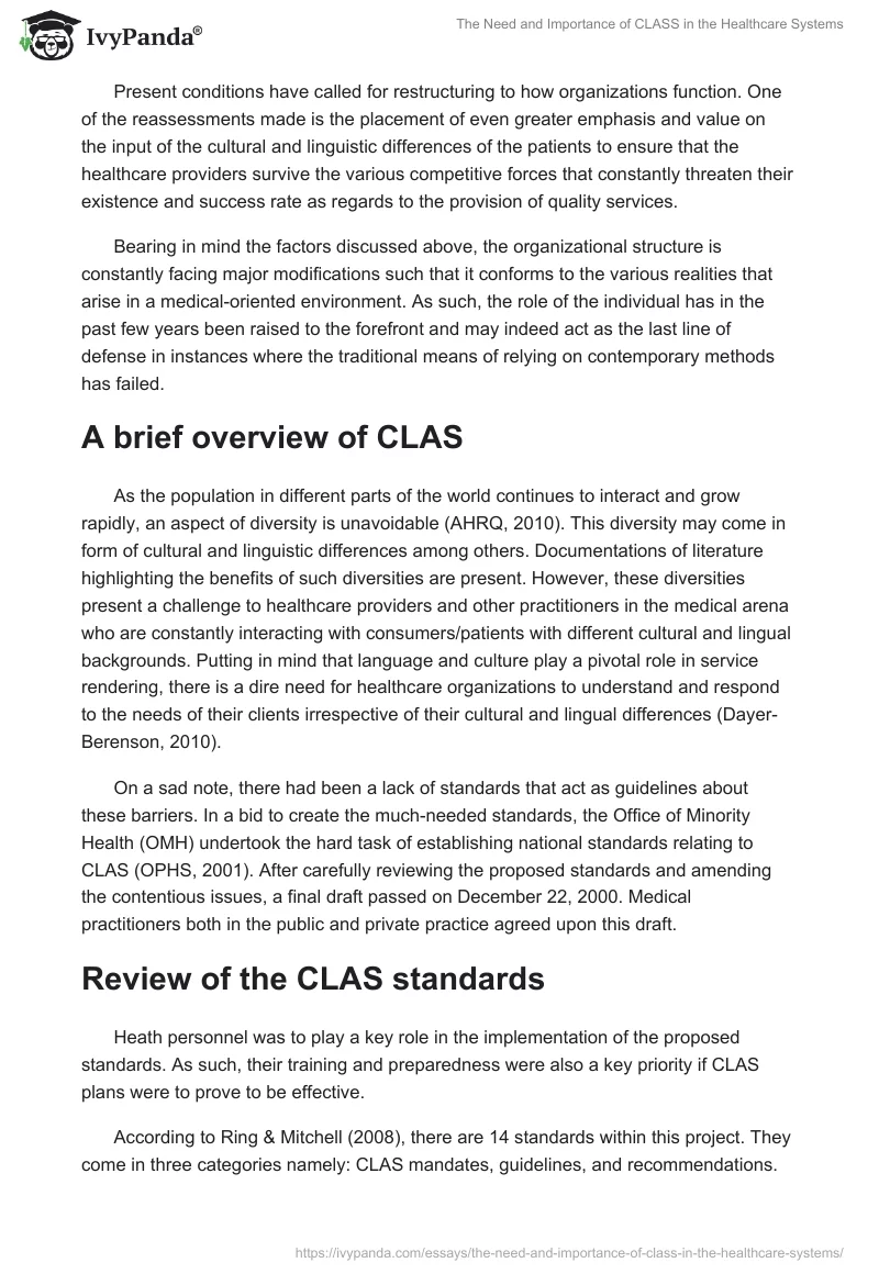 The Need and Importance of CLASS in the Healthcare Systems. Page 2