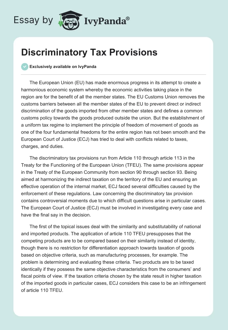 Discriminatory Tax Provisions. Page 1