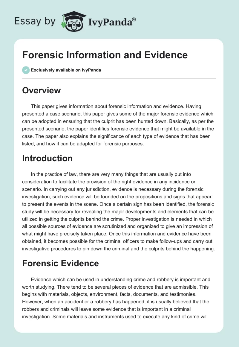 Forensic Information and Evidence. Page 1