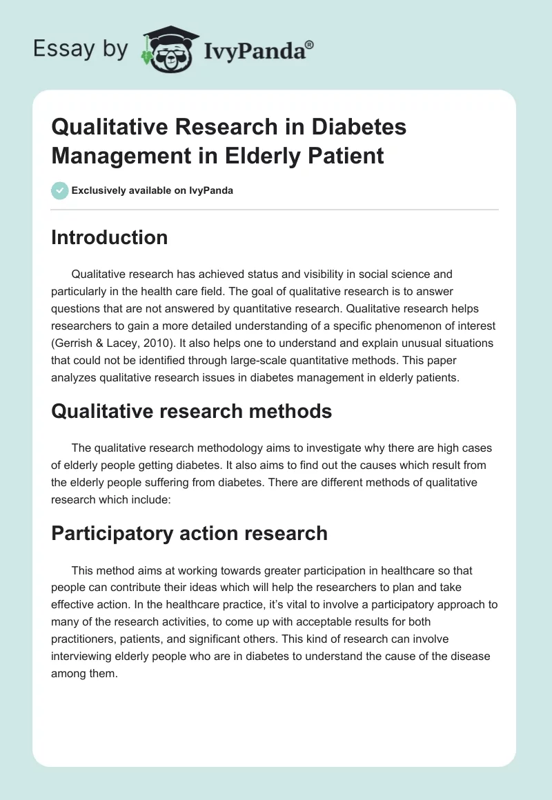 Qualitative Research in Diabetes Management in Elderly Patient. Page 1