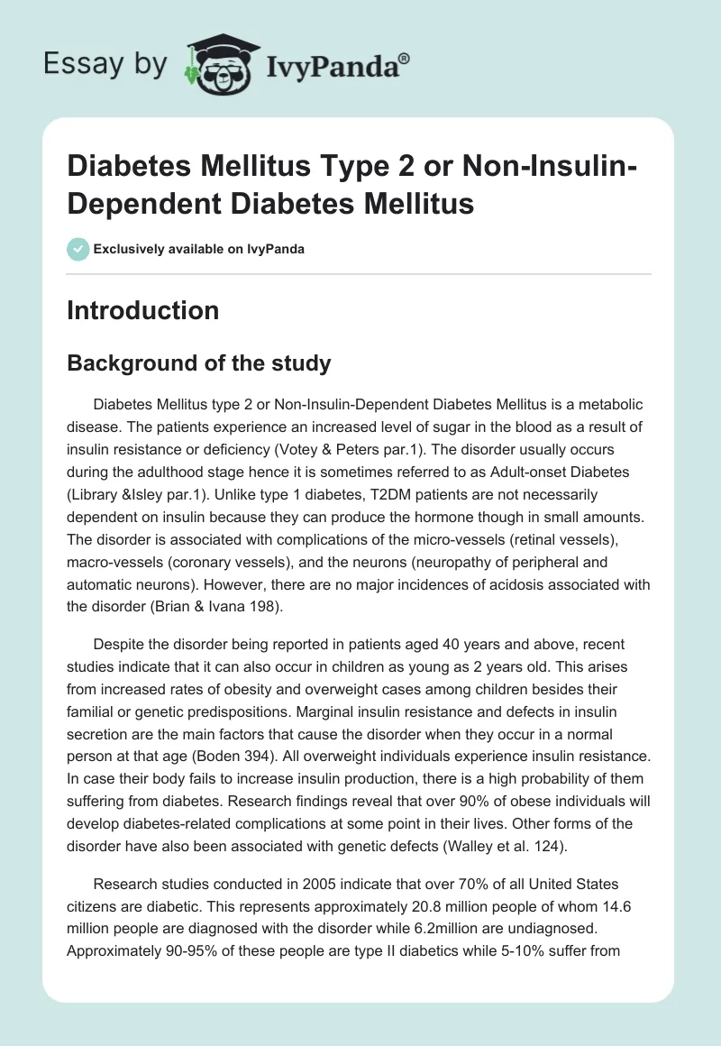 Diabetes Mellitus Type 2 or Non-Insulin-Dependent Diabetes Mellitus. Page 1