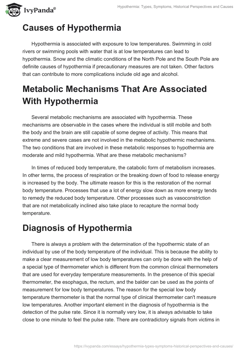 Hypothermia: Types, Symptoms, Historical Perspectives and Causes. Page 4