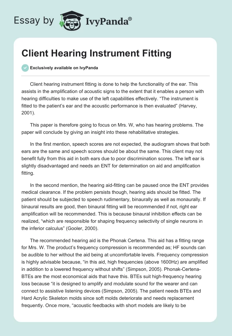 Client Hearing Instrument Fitting. Page 1