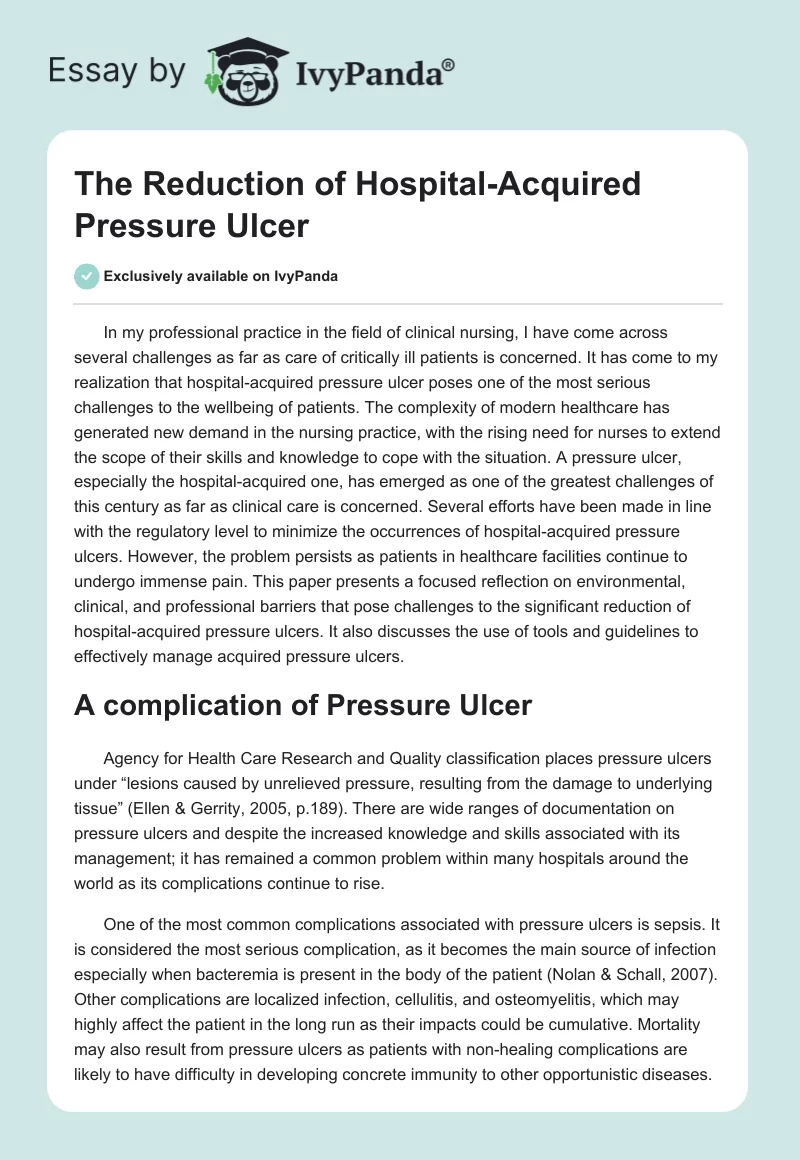 The Reduction of Hospital-Acquired Pressure Ulcer. Page 1