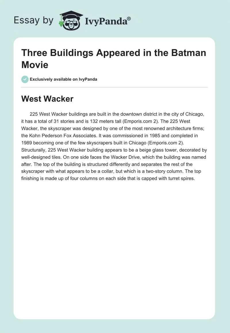 Three Buildings Appeared in the Batman Movie. Page 1