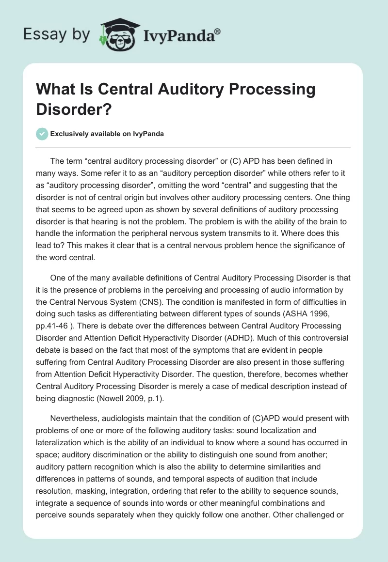 What Is Central Auditory Processing Disorder?. Page 1