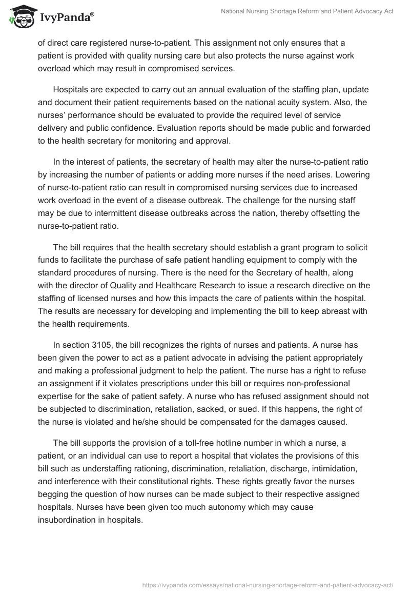 National Nursing Shortage Reform and Patient Advocacy Act. Page 2