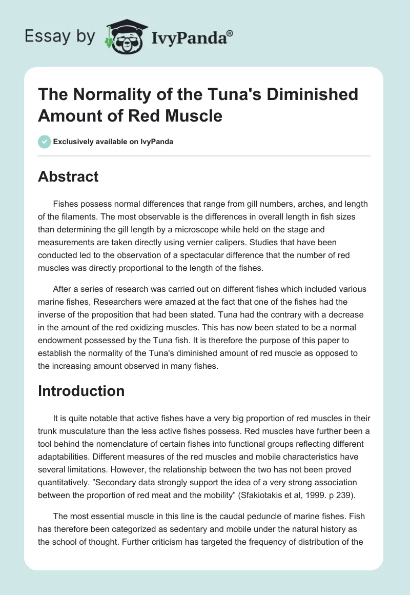 The Normality of the Tuna's Diminished Amount of Red Muscle. Page 1