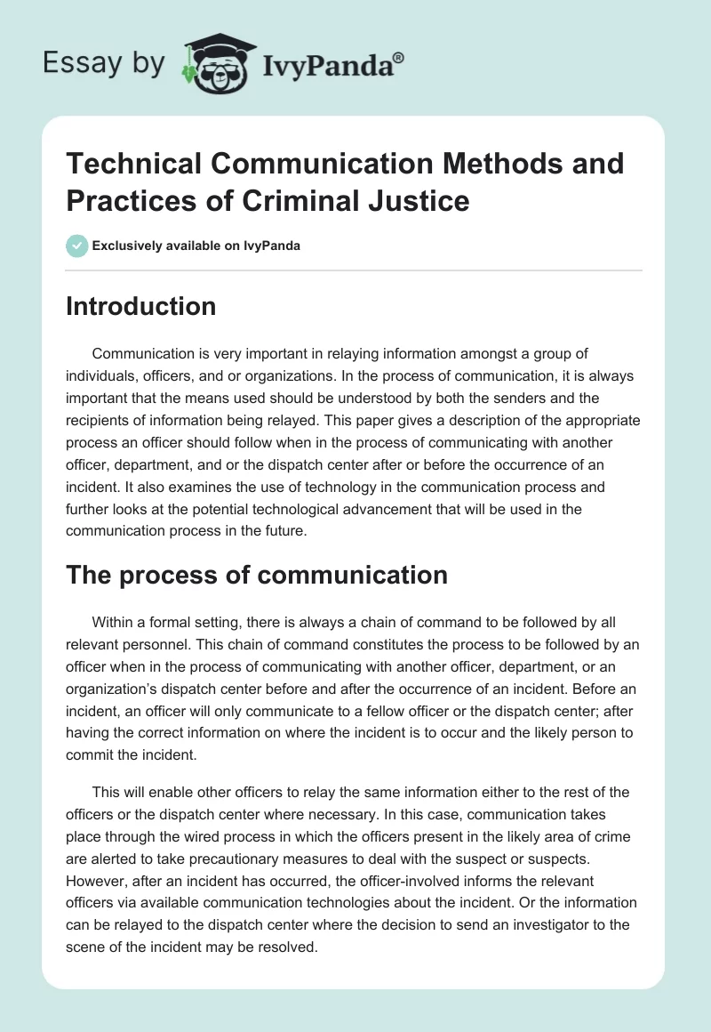 Technical Communication Methods and Practices of Criminal Justice. Page 1