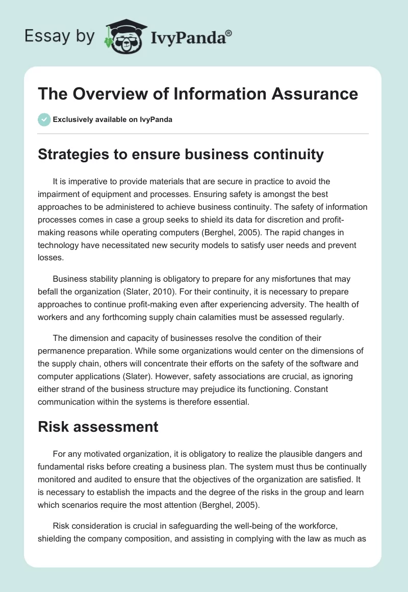 The Overview of Information Assurance. Page 1