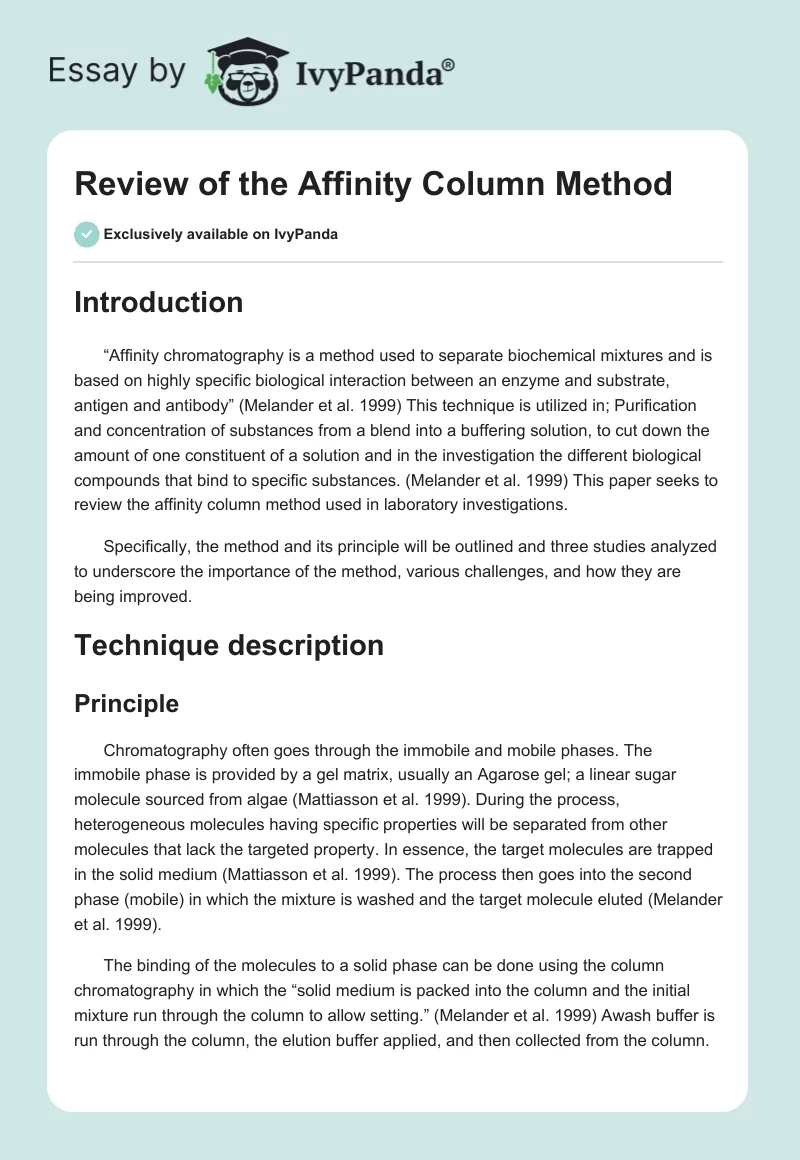 Review of the Affinity Column Method. Page 1