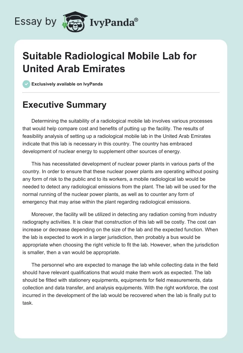 Suitable Radiological Mobile Lab for United Arab Emirates. Page 1