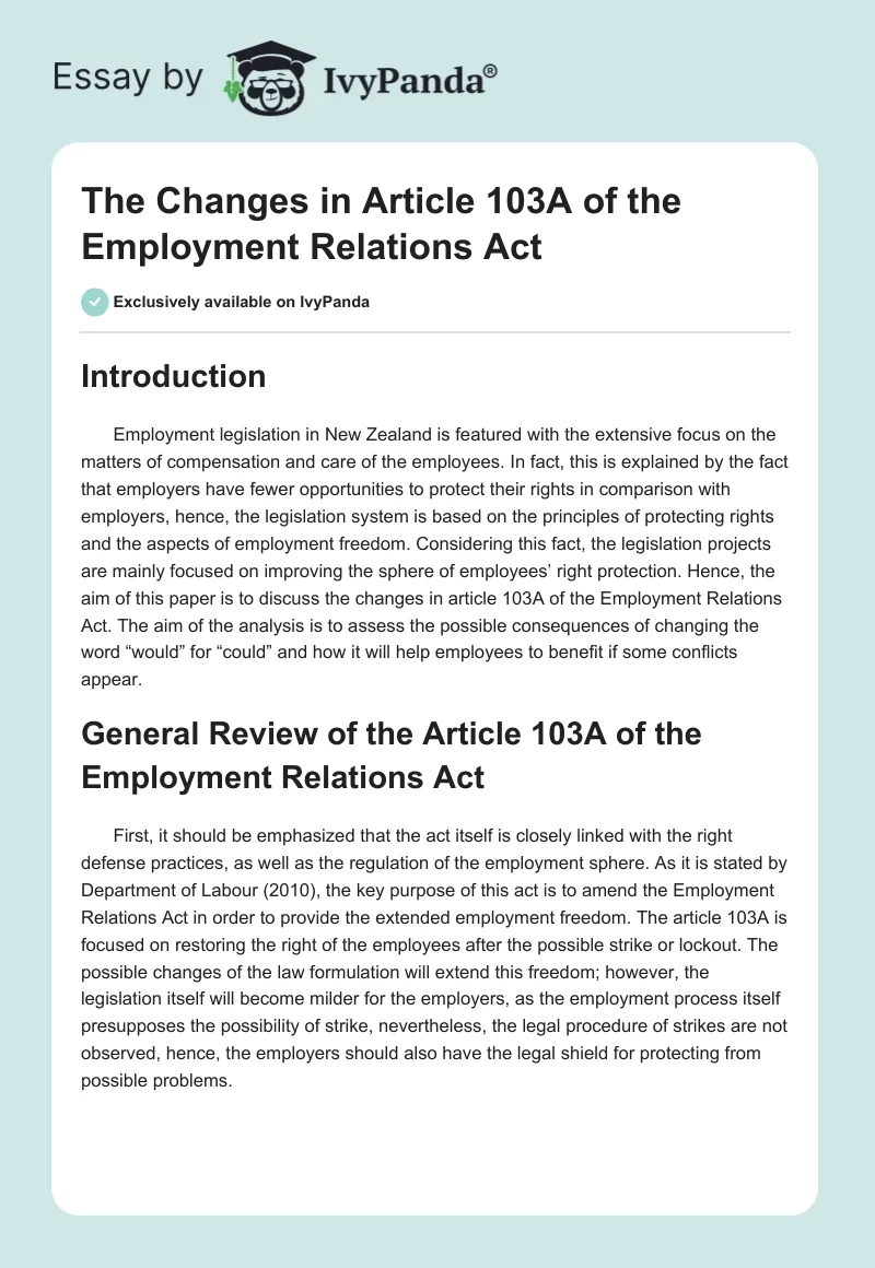 The Changes in Article 103A of the Employment Relations Act. Page 1