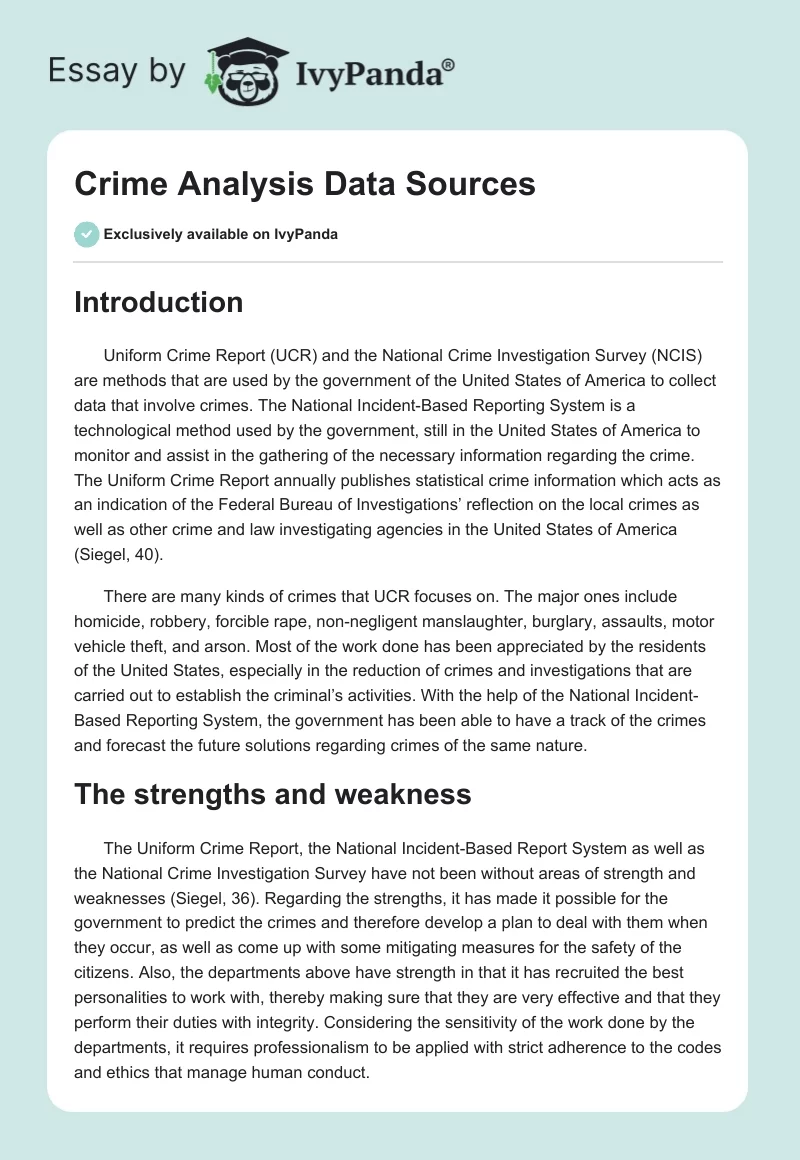 Crime Analysis Data Sources. Page 1