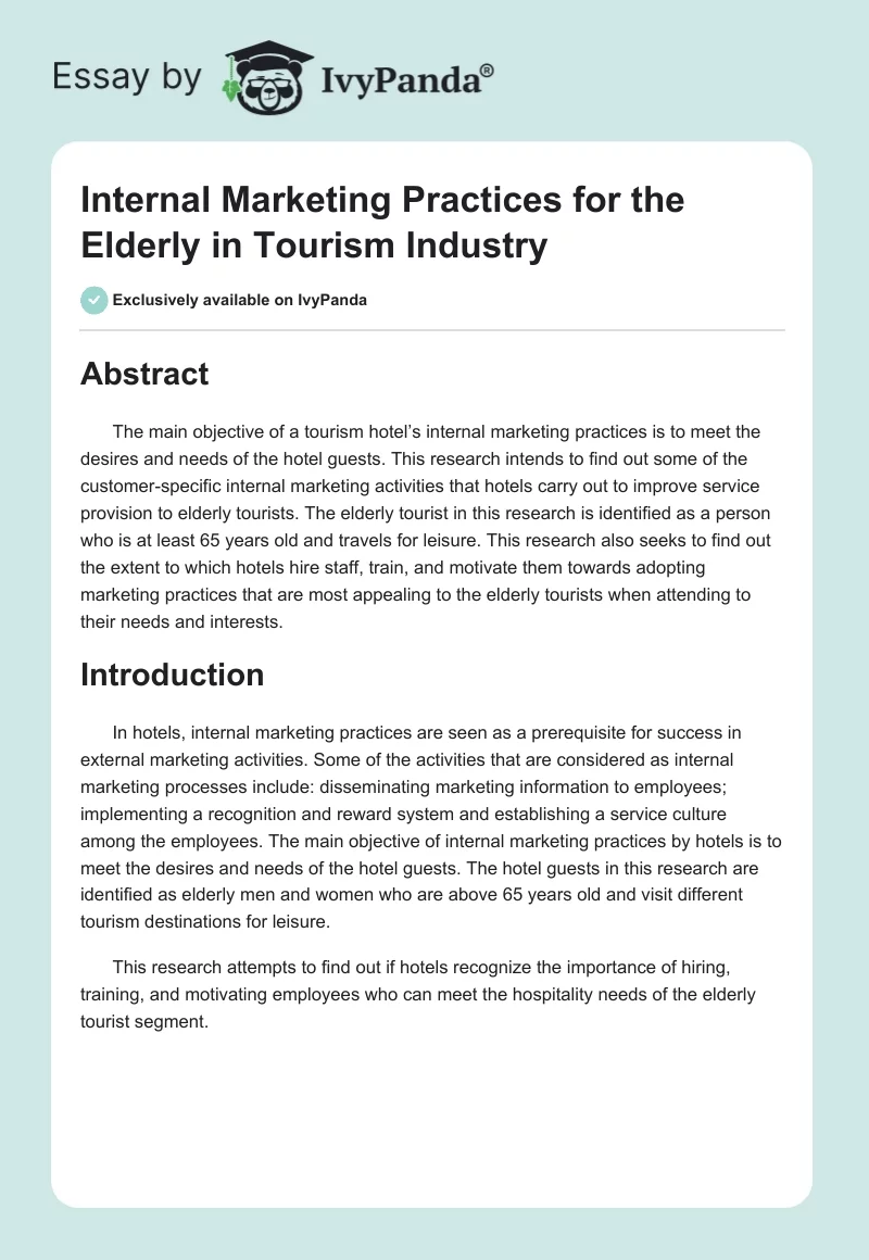 Internal Marketing Practices for the Elderly in Tourism Industry. Page 1