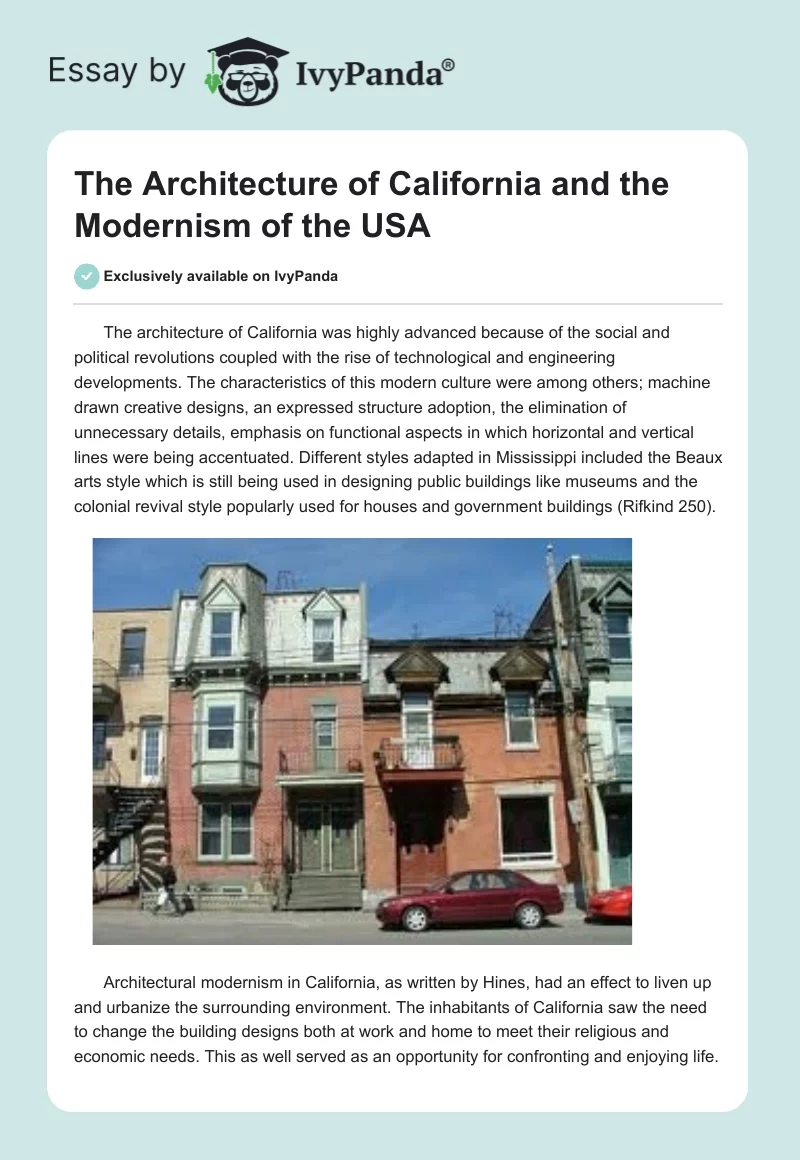 The Architecture of California and the Modernism of the USA. Page 1