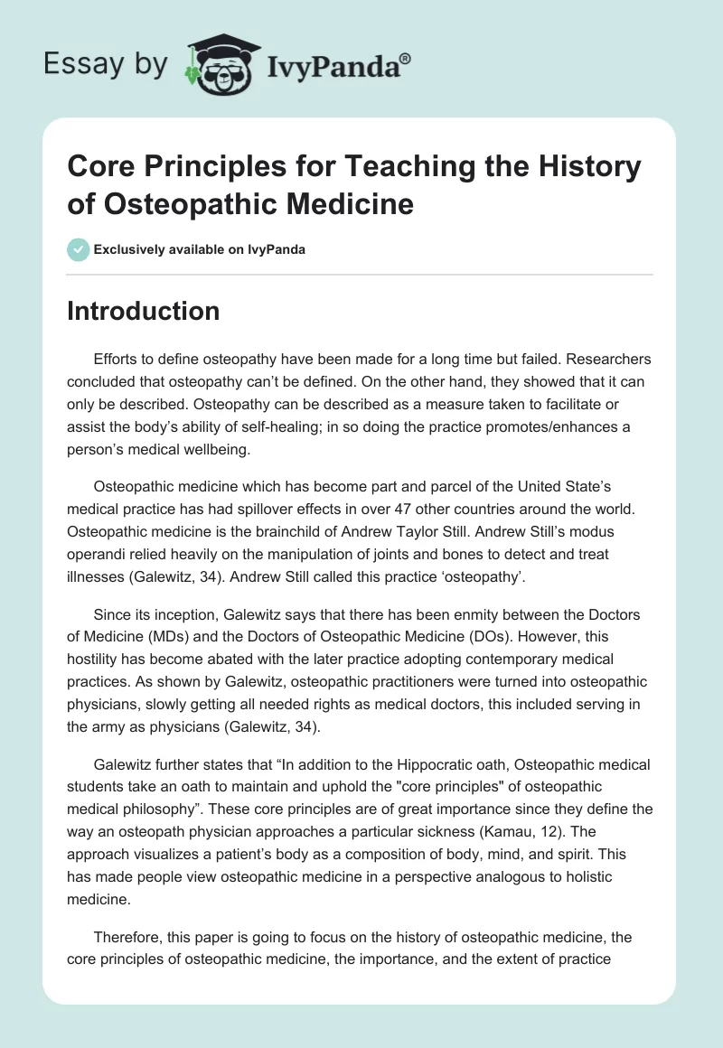 Core Principles for Teaching the History of Osteopathic Medicine. Page 1