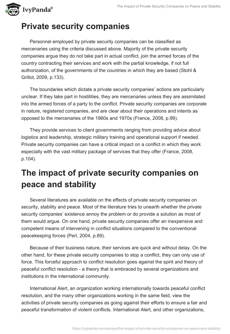 The Impact of Private Security Companies on Peace and Stability. Page 3