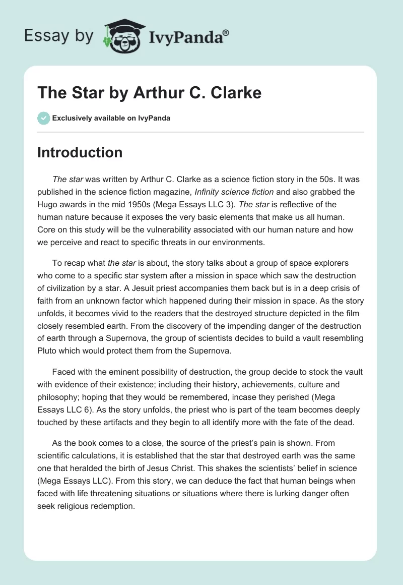 "The Star" by Arthur C. Clarke. Page 1