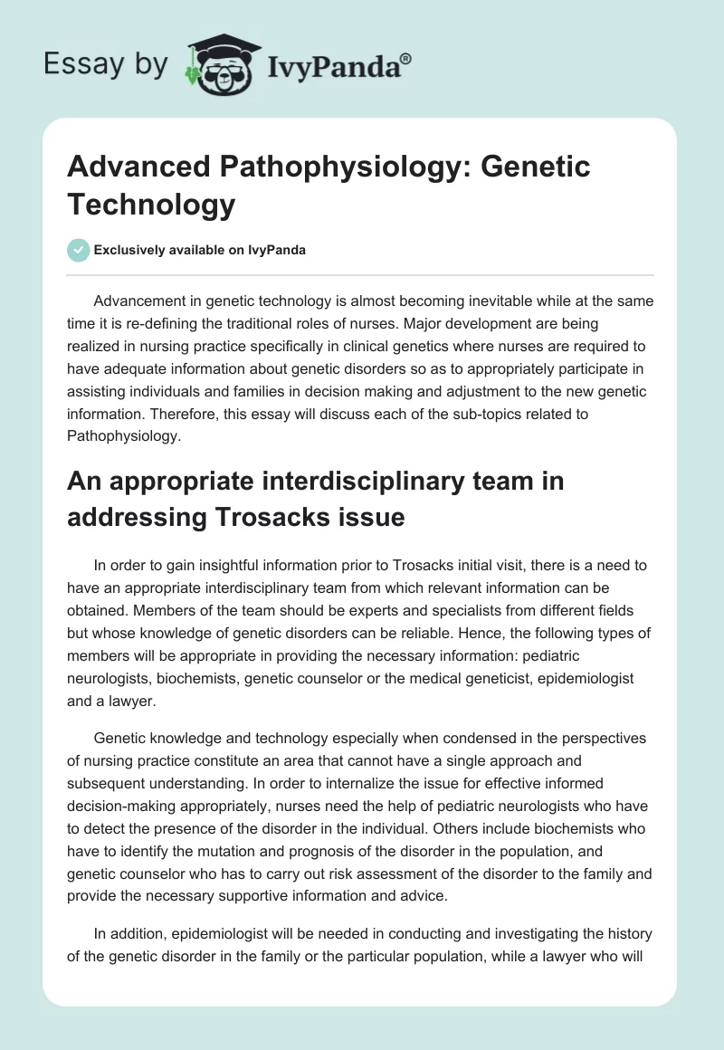 Advanced Pathophysiology: Genetic Technology. Page 1