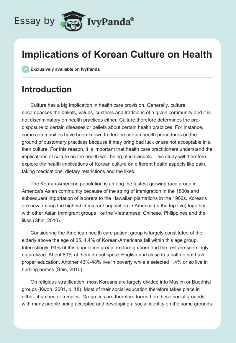 Implications of Korean Culture on Health. Page 1