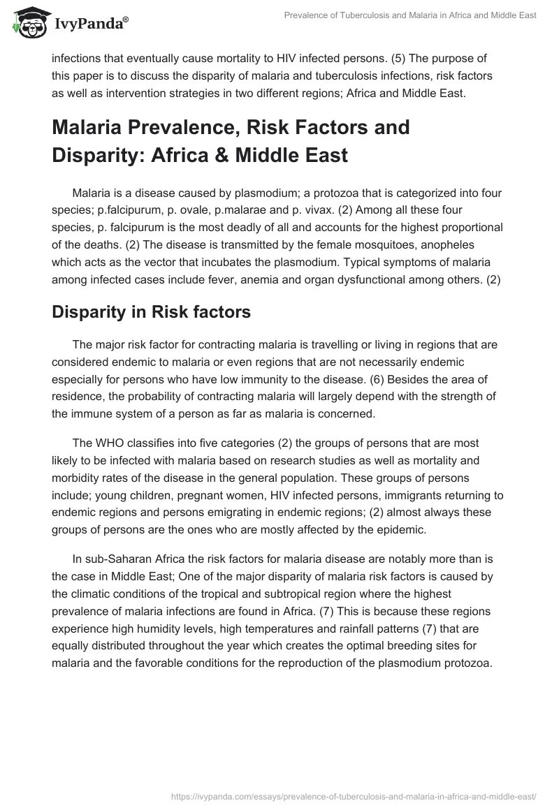 Prevalence of Tuberculosis and Malaria in Africa and Middle East. Page 2