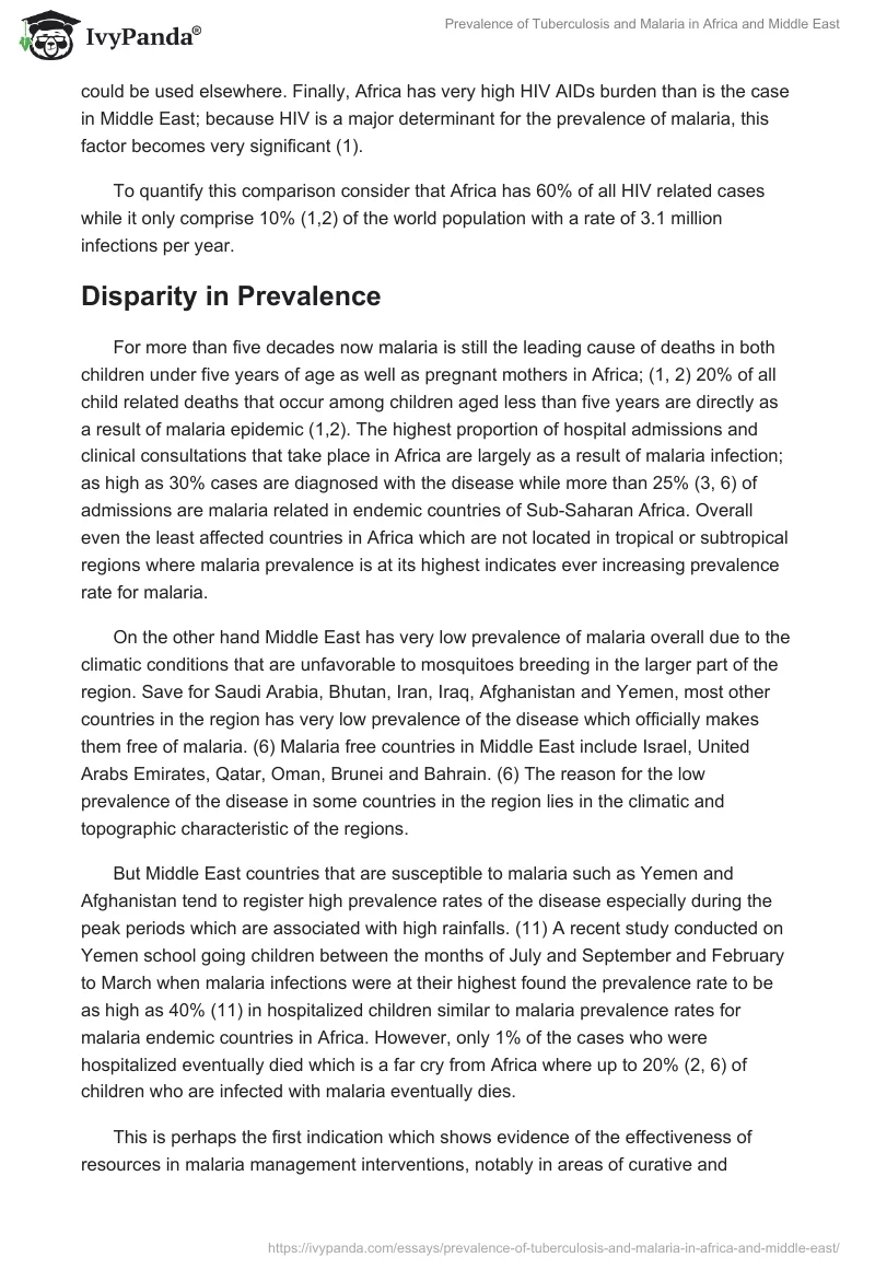 Prevalence of Tuberculosis and Malaria in Africa and Middle East. Page 4