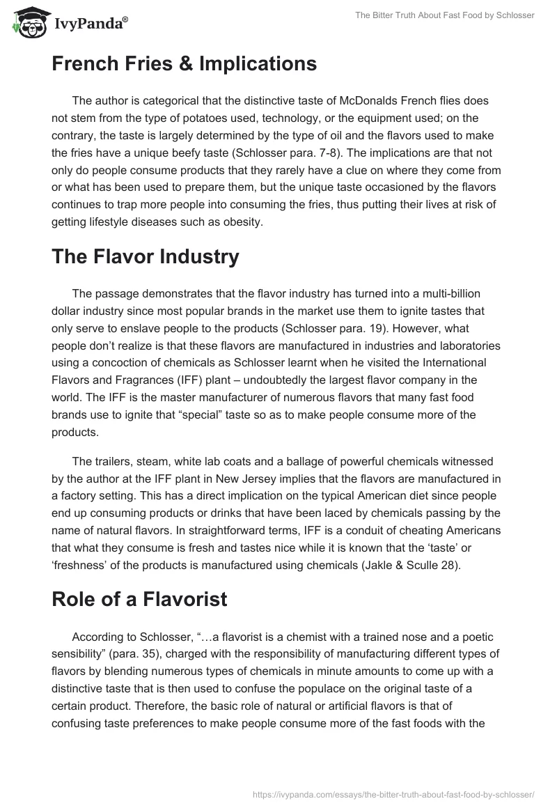 “The Bitter Truth About Fast Food” by Schlosser. Page 2