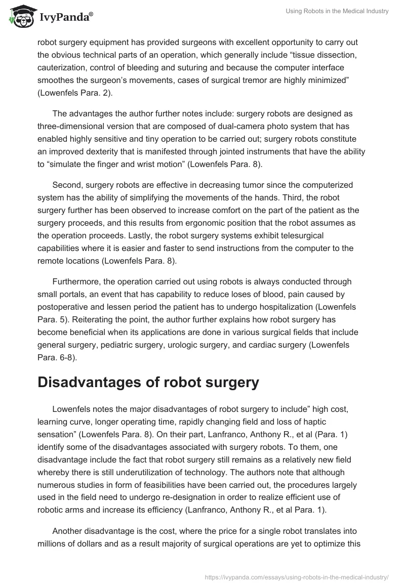 Using Robots in the Medical Industry. Page 2