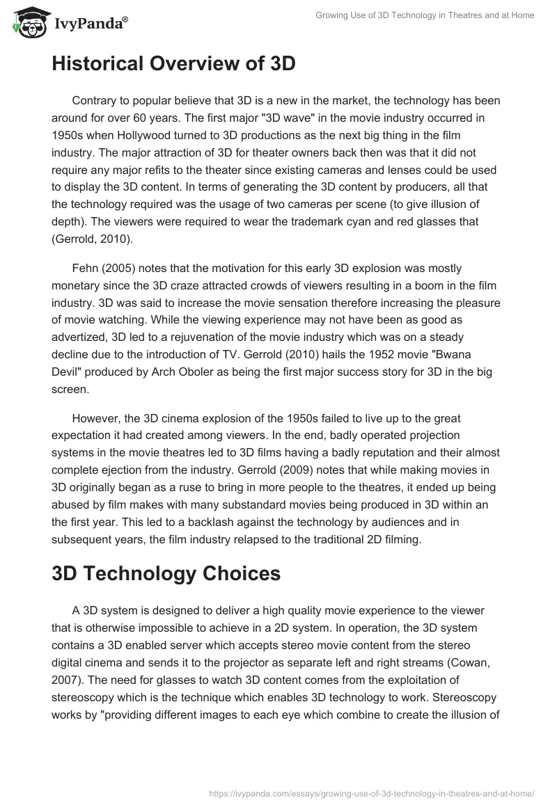 Growing Use of 3D Technology in Theatres and at Home. Page 2