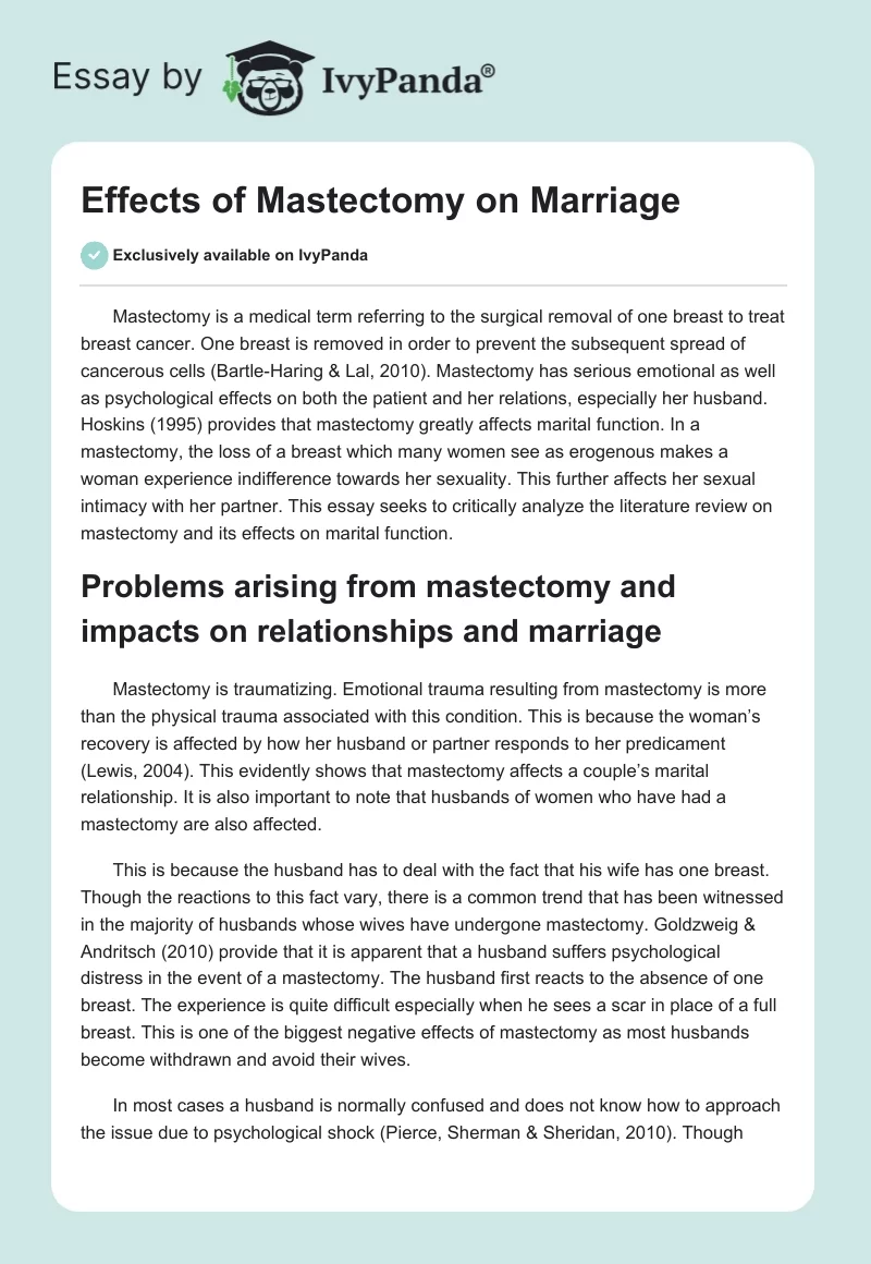 Effects of Mastectomy on Marriage. Page 1