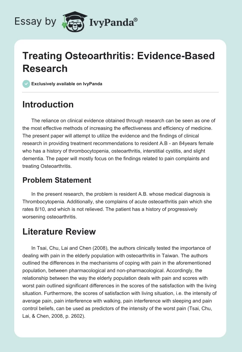 Treating Osteoarthritis: Evidence-Based Research. Page 1