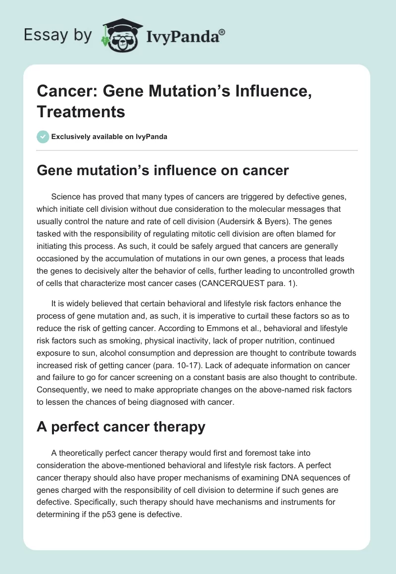 Cancer: Gene Mutation’s Influence, Treatments. Page 1