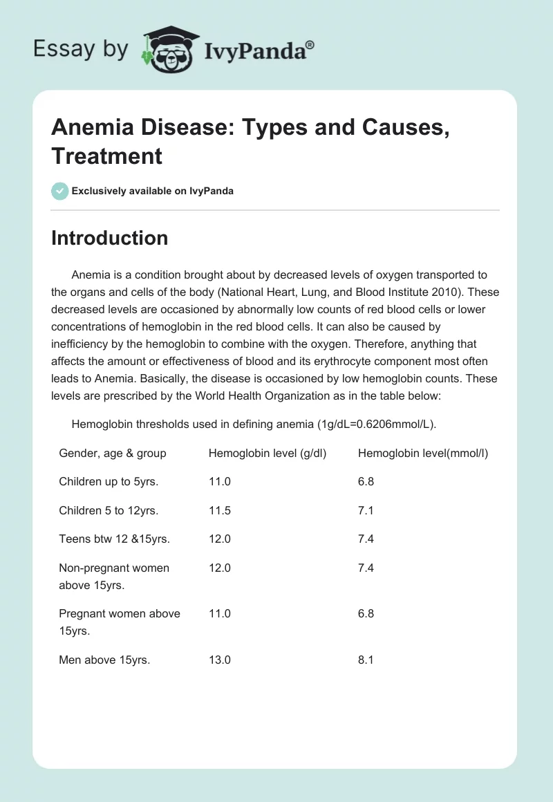 Anemia Disease: Types and Causes, Treatment. Page 1