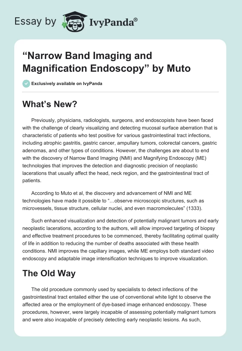 “Narrow Band Imaging and Magnification Endoscopy” by Muto. Page 1