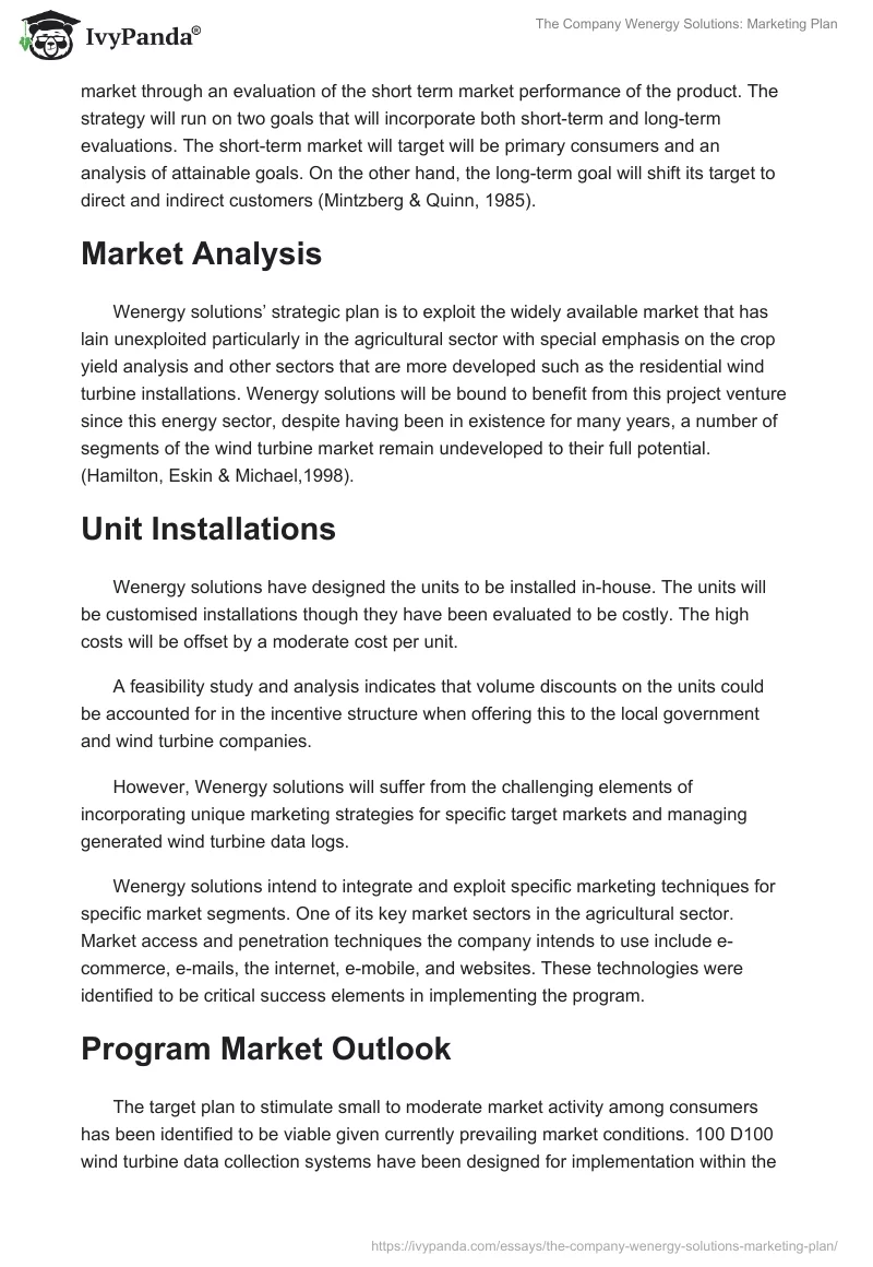 The Company Wenergy Solutions: Marketing Plan. Page 2