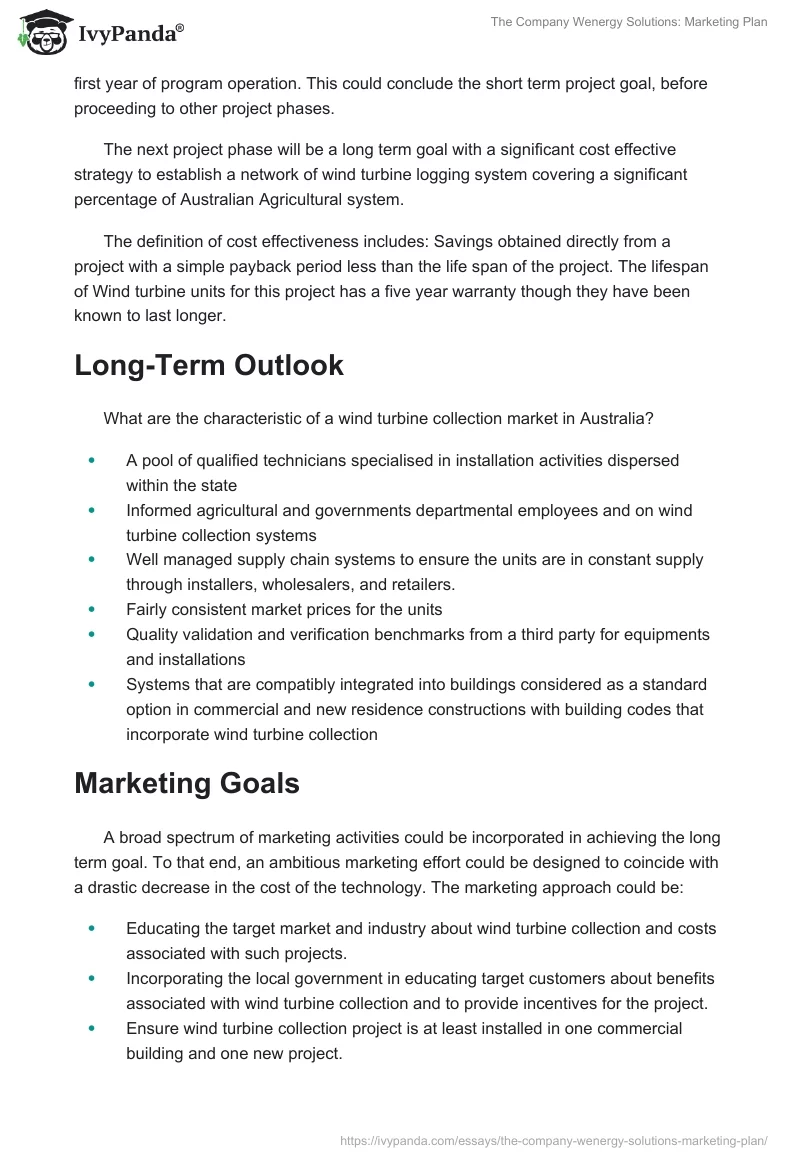 The Company Wenergy Solutions: Marketing Plan. Page 3