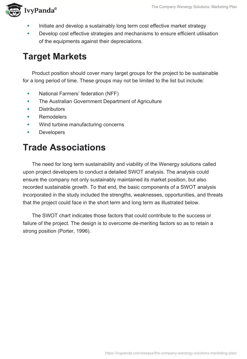 The Company Wenergy Solutions: Marketing Plan. Page 4