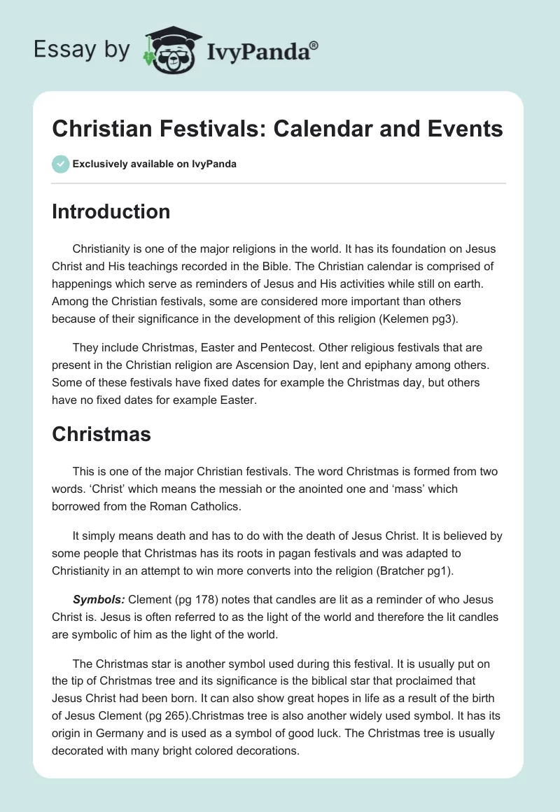 Christian Festivals: Calendar and Events. Page 1