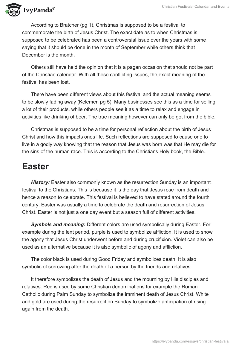 Christian Festivals: Calendar and Events. Page 2