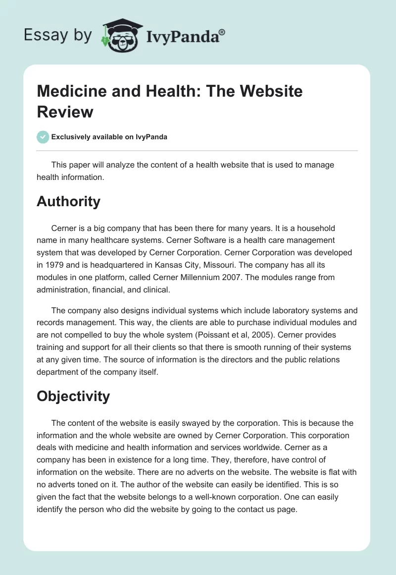 Medicine and Health: The Website Review. Page 1