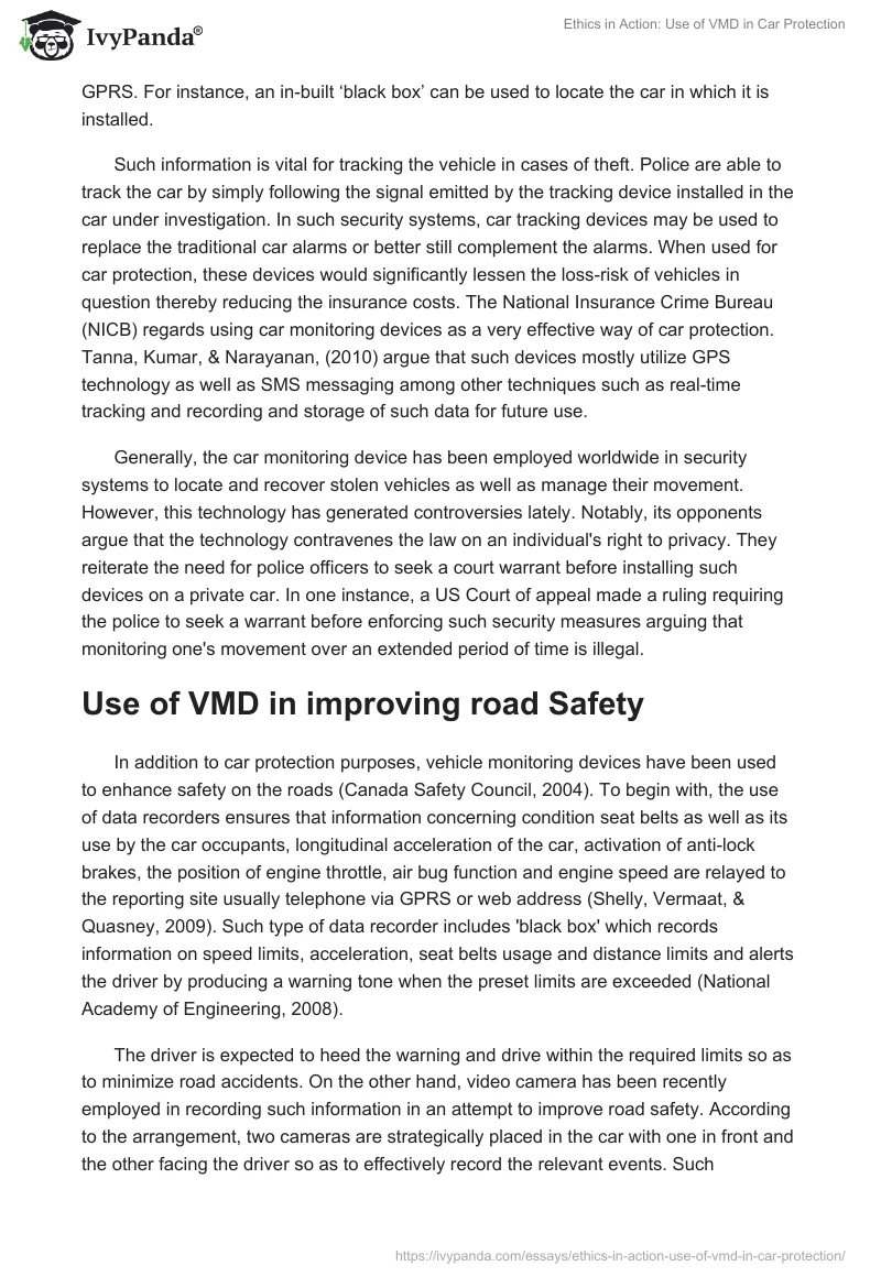 Ethics in Action: Use of VMD in Car Protection. Page 2