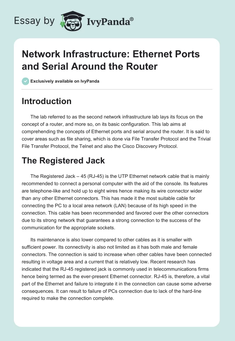 Network Infrastructure: Ethernet Ports and Serial Around the Router. Page 1