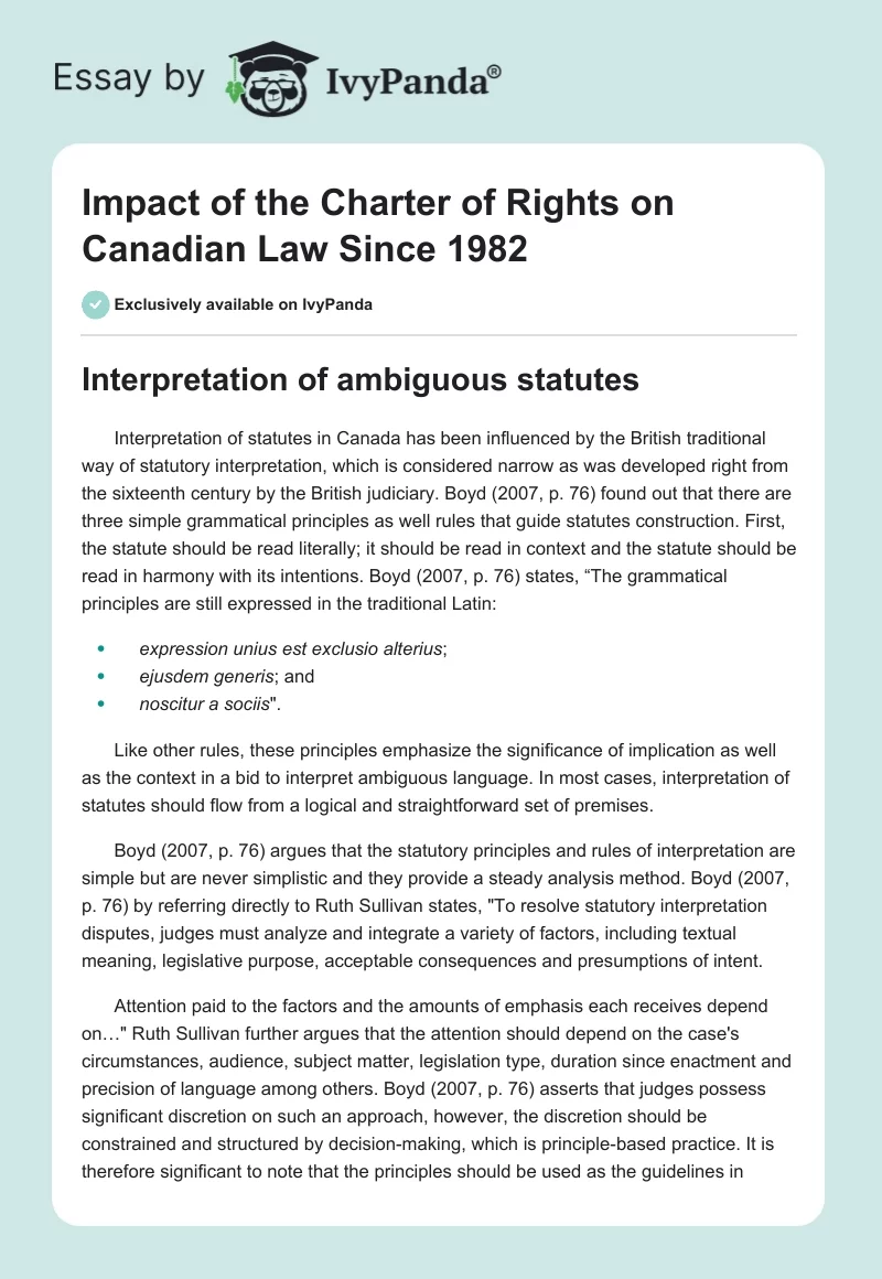 Impact of the Charter of Rights on Canadian Law Since 1982. Page 1