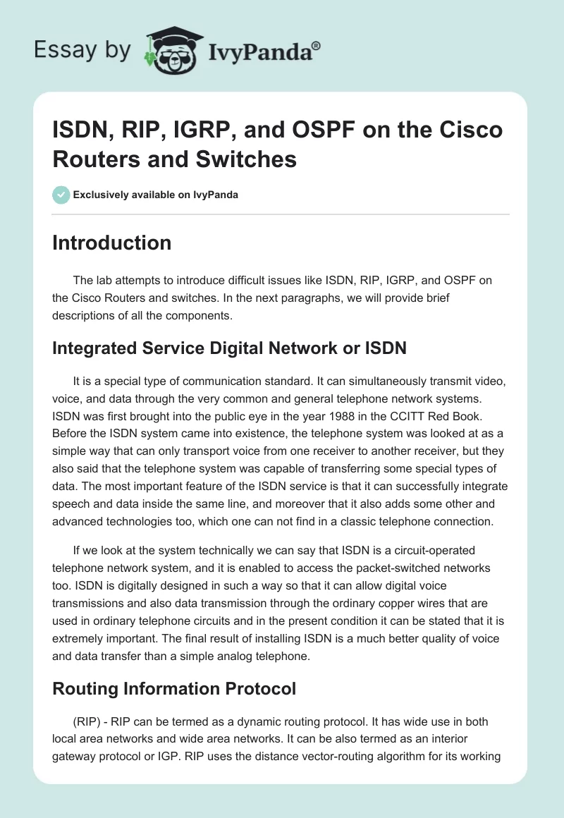 ISDN, RIP, IGRP, and OSPF on the Cisco Routers and Switches. Page 1