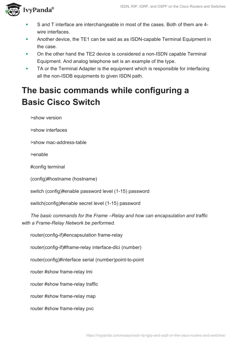 ISDN, RIP, IGRP, and OSPF on the Cisco Routers and Switches. Page 4