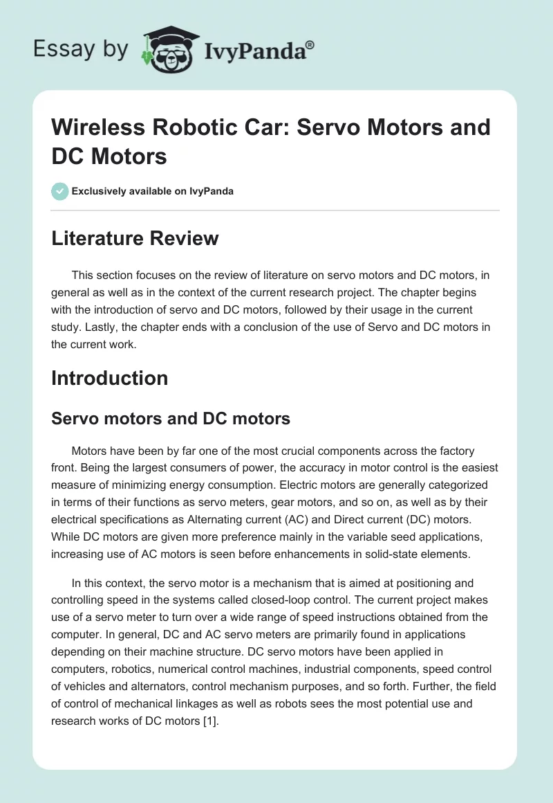 Wireless Robotic Car: Servo Motors and DC Motors. Page 1