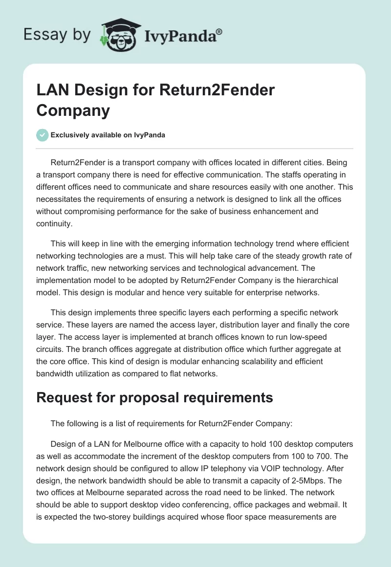 LAN Design for Return2Fender Company. Page 1