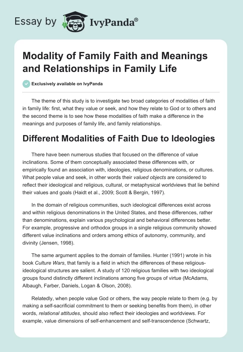 Modality of Family Faith and Meanings and Relationships in Family Life. Page 1